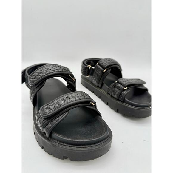 H&M Black Faux Leather Braided Hook & Loop Chunky Gladiator Sandals Women's 8.5 - Picture 2 of 7